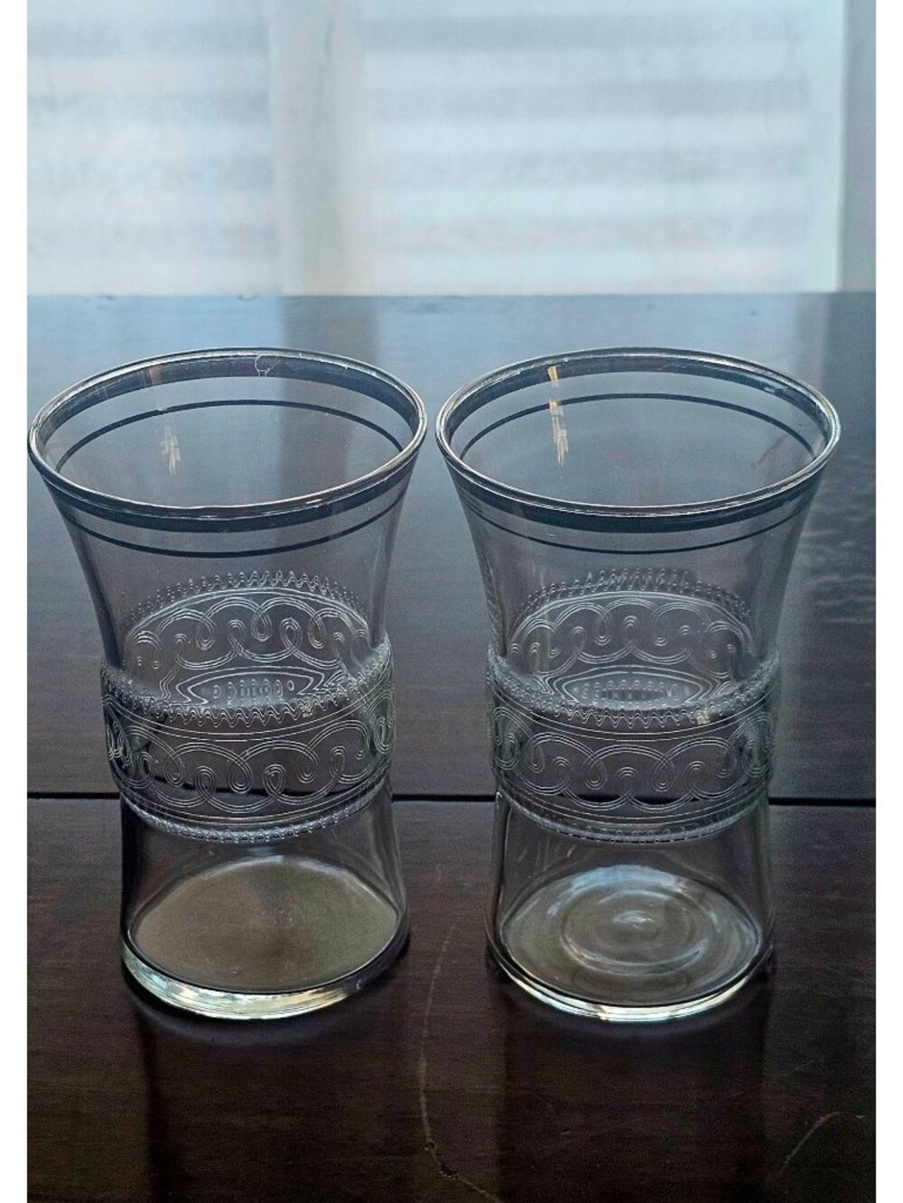 2 Vintage Etched Crystal Tumblers Silver Rim Retro Cocktail Needle Etched Barwar